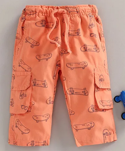 Cucumber Full Length Pant with Drawstring Skateboard Print - Orange