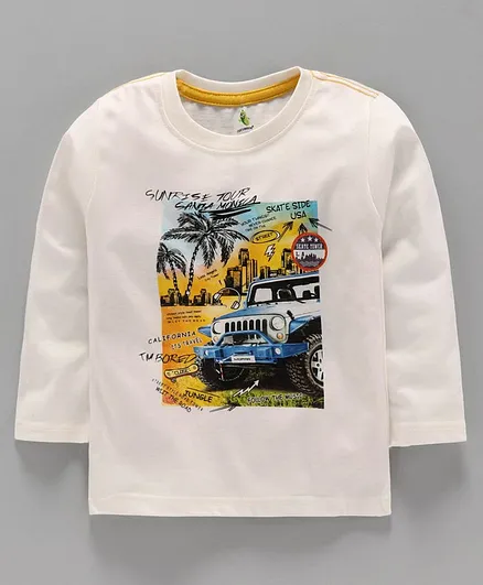 Cucumber Full Sleeves T-Shirt Car Print - Cream