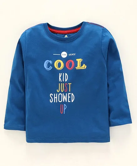 Cucumber Full Sleeves T-Shirt Text Print - Blue