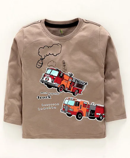 Cucumber Full Sleeves T-Shirt Truck Print - Dark Beige