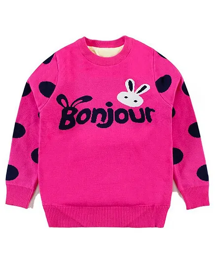 Kookie Kids Full Sleeve Sweater Bunny Design - Pink