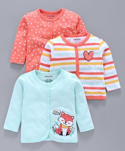 Babyoye Cotton Full Sleeves Jhabla Pack of 3 - Peach Blue