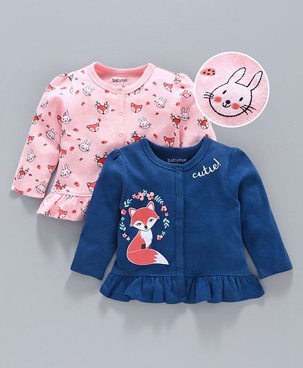 Babyoye Cotton Half Sleeves Jhabla Animal Print Pack of 2 - Pink Blue