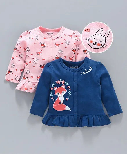 Babyoye Cotton Half Sleeves Jhabla Animal Print Pack of 2 - Pink Blue