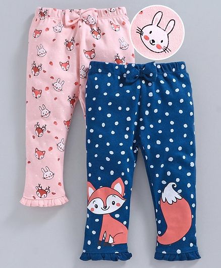 Babyoye Cotton Full Length Leggings Animal Print Pack of 2 - Pink Navy Blue