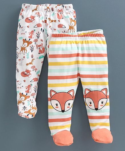 Babyoye Cotton Bootie Leggings Fox Print Pack of 2 - White