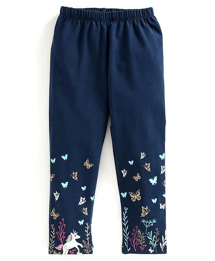 Babyoye Full Length Leggings Butterfly Unicorn Print - Navy Blue