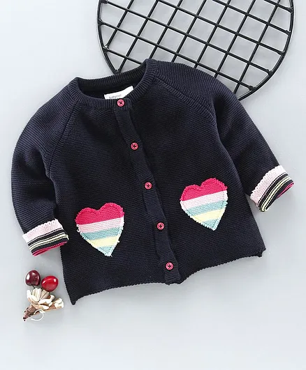 Babyoye Full Sleeves Sweater Heart Design - Black
