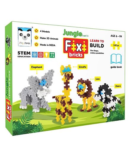 Play Panda Fixi Bricks Jungle Animals Building Set of 4 Multicolor - 240 Pieces