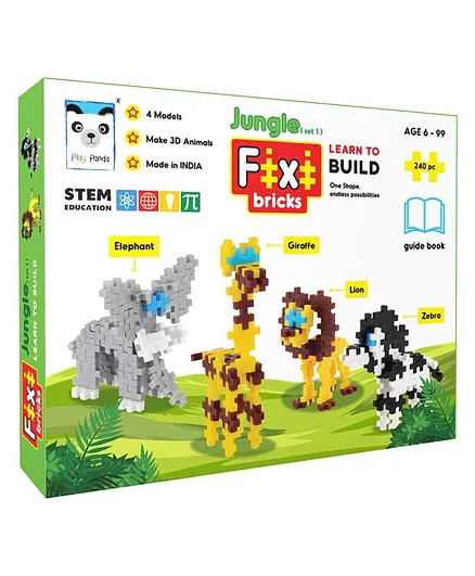 Play Panda Fixi Bricks Jungle Animals Building Set of 4 Multicolor - 240 Pieces