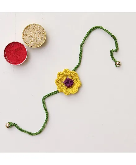 USHA ENTERPRISES Sunflower Crochet Handmade Ecofriendly Rakhi With Band - Green