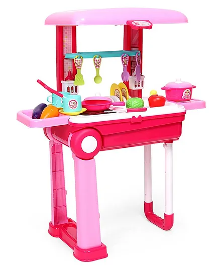 Rising Step Trolly kitchen Set with Light & Music - Pink Red