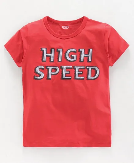 Doreme Half Sleeves T-Shirt Text Print - Red