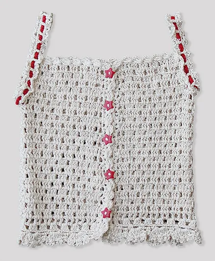 Woonie Sleeveless Handmade Crochet Strap Crop Top - White