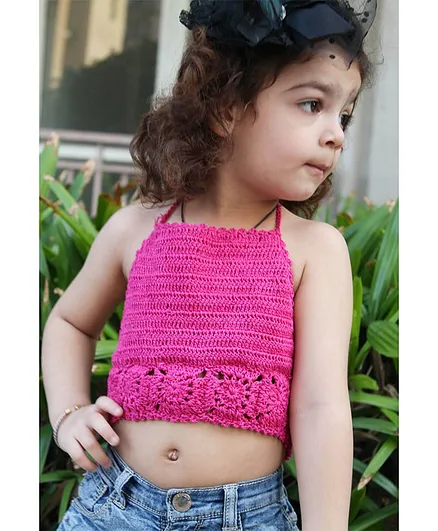 Woonie Sleeveless Handmade Crochet Crop Top - Pink