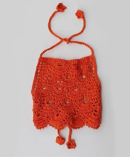 Woonie Sleeveless Handmade Crochet Crop Top - Orange