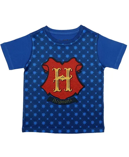 Harry Potter By Crossroads Half Sleeves Hogwarts Print Tee - Blue