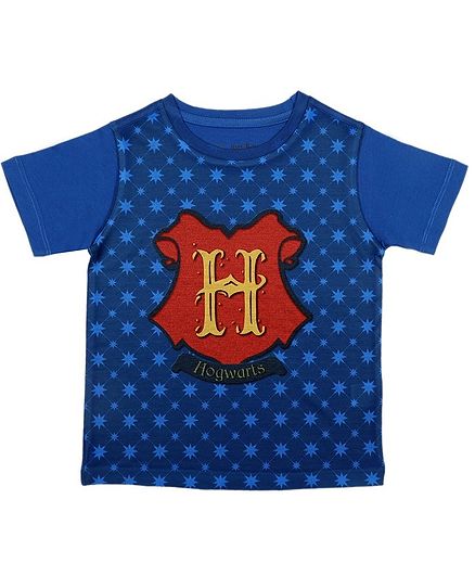 Harry Potter By Crossroads Half Sleeves Hogwarts Print Tee - Blue