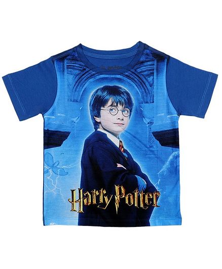 Harry Potter By Crossroads Half Sleeves Text Print Tee - Blue