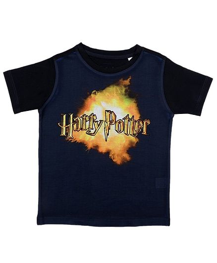 Harry Potter By Crossroads Half Sleeves Text Print Tee - Navy Blue