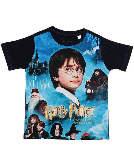 Harry Potter By Crossroads Half Sleeves Characters Print Tee - Blue
