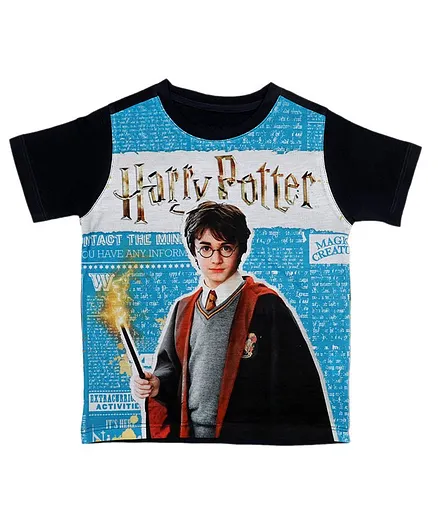 Harry Potter By Crossroads Half Sleeves Character Print Tee - Blue