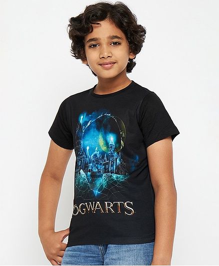 Harry Potter By Crossroads Half Sleeves Hogwarts Print Tee - Black