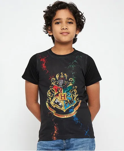 Harry Potter By Crossroads Half Sleeves Logo Print Tee - Black