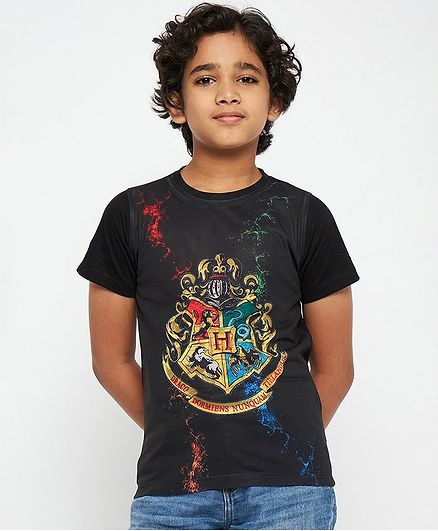 Harry Potter By Crossroads Half Sleeves Logo Print Tee - Black