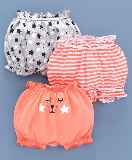 Babyoye Cotton Bloomer Star Print Pack of 3 - Grey Peach