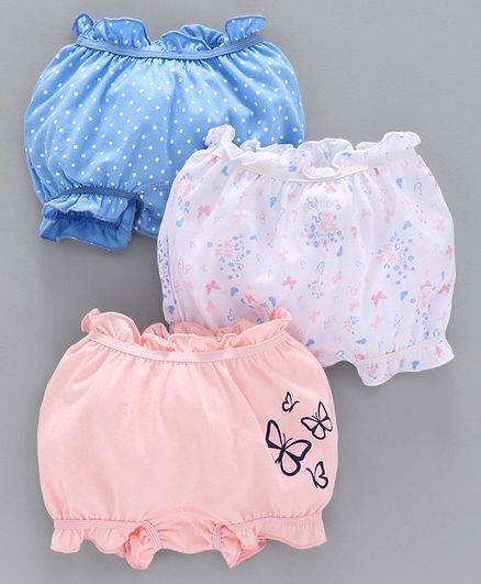 Babyoye Cotton Bloomer Butterfly Print Pack of 3 - Pink White Blue