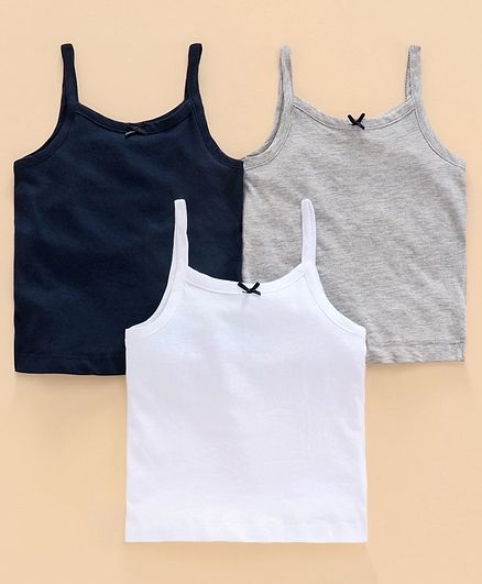 Babyoye Cotton Sleeveless Solid Color Camisole Pack of 3 - Navy Blue Grey