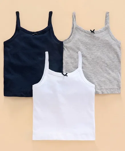 Babyoye Biowash Cotton Sleeveless Solid Color Camisole Pack of 3 - Navy Blue Grey