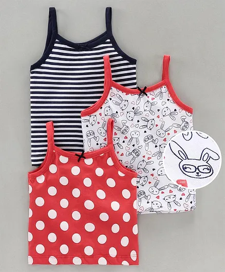 Babyoye Biowash Singlet Printed & Striped Camisole Pack of 3 - White Red