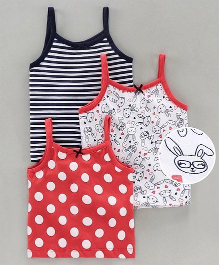 Babyoye Singlet Printed & Striped Camisole Pack of 3 - White Red