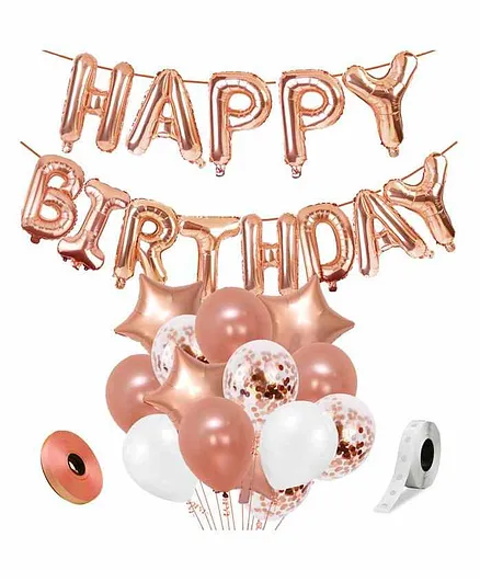 Party Propz Happy Birthday Balloons Rose Gold - Pack of 22