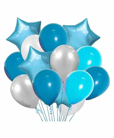 Party Propz Regular & Star Shaped Latex & Foil Balloons Blue Silver - Pack of 20