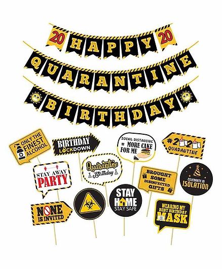 Party Propz Happy Quarantine 2020 Birthday Kit Black - Pack of 13