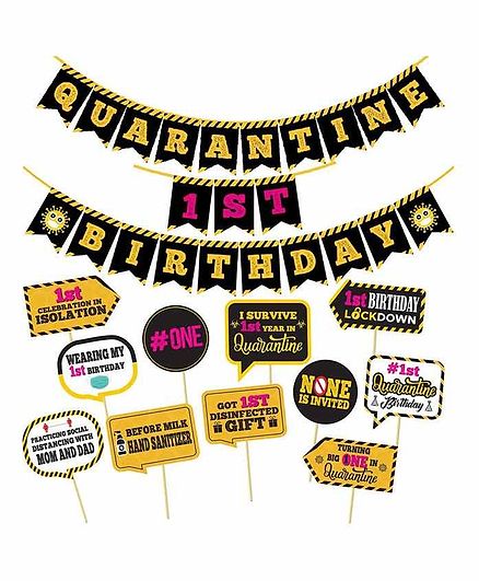 Party Propz Happy Quarantine 2020 Birthday Kit Black Pink - Pack of 13