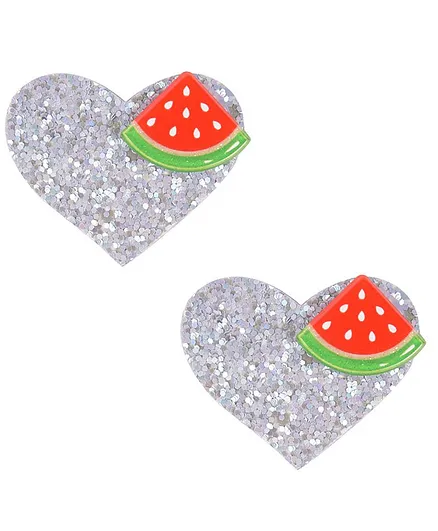 Yellow Bee Heart Shape Glittery Watermelon Detailing Hair Clip - Grey