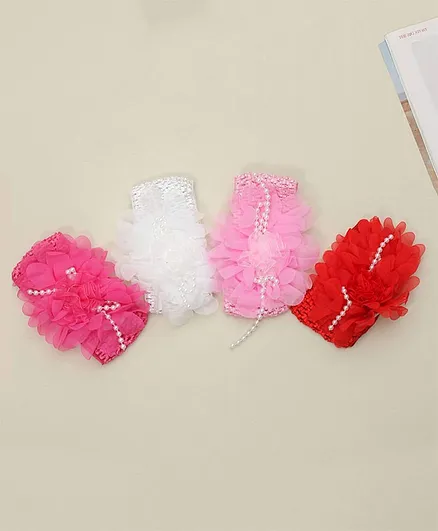 Yellow Bee Pack Of 4 Big Ruffle Flower Detailing Headband - Multi Colour