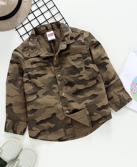 Babyhug Full Sleeves Shirt Camouflauge Print - Brown