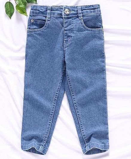 Rassha Solid Full Length Denim Jeans - Medium Blue