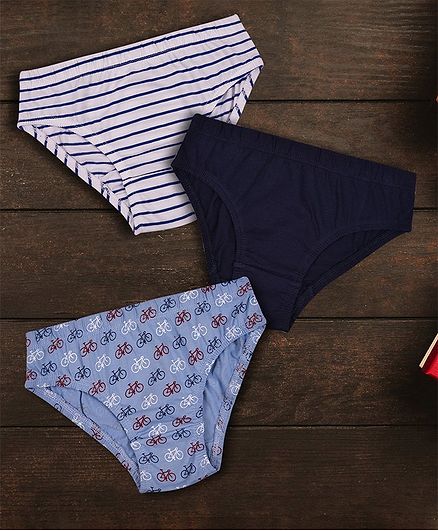 Charm n Cherish Cycle Print Briefs Pack Of 3 - Blue & White