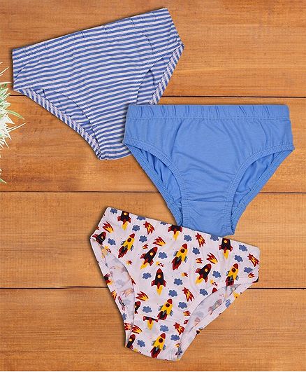 Charm n Cherish Rocket Print Pack Of 3 Briefs - Blue & White