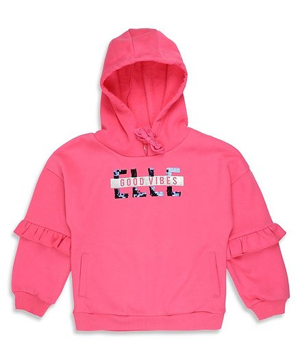 Elle Kids Full Sleeves Ruffle Detail Hoodie - Pink