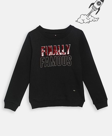 Elle Kids Full Sleeves Finally Famous Print Sweatshirt - Black