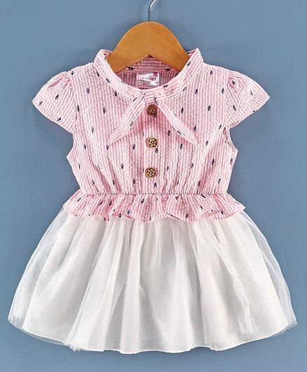 Rassha Cap Sleeves Printed Fit & Flare Dress - Pink