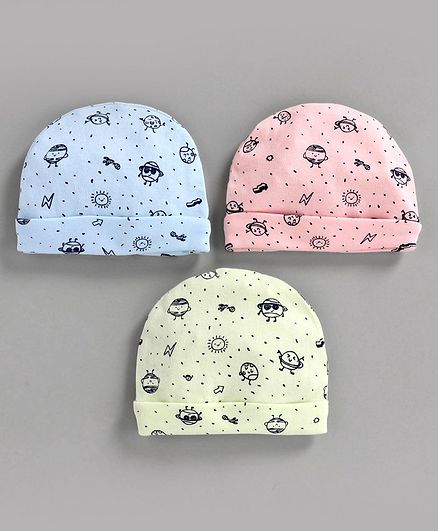 Simply Caps Sun Print Pack of 3 - Blue Peach Yellow
