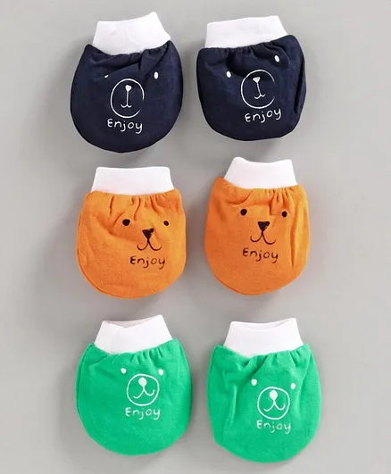 Simply Mittens Animal Print Pack of 3 - Green Orange Navy Blue